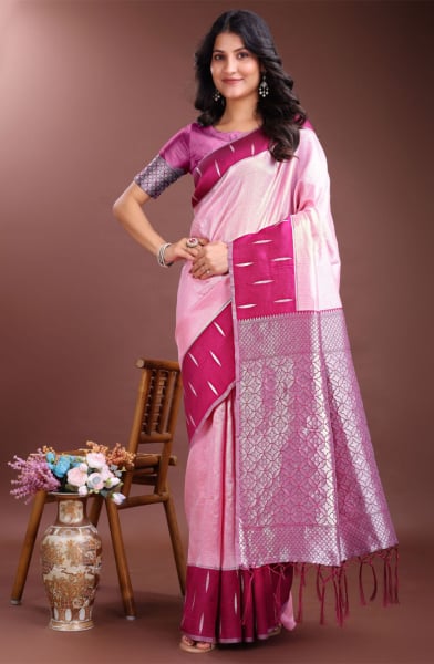 Pink Silk Woven Saree