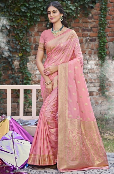 Pink Silk Zari Woven Saree