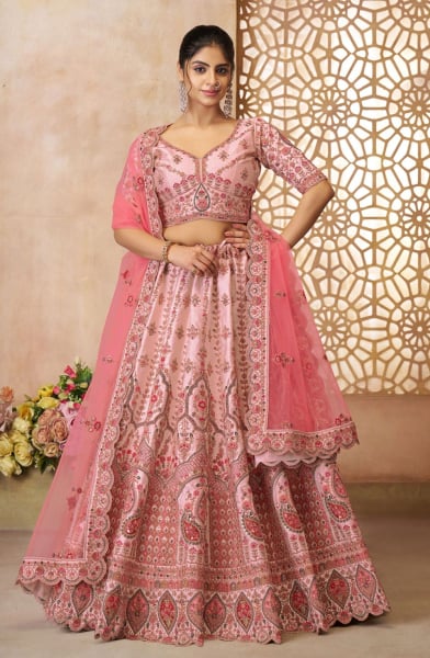 Pink Zari with Resham Embroidered Designer Lehenga Choli Set