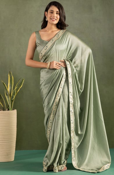 Pista Green Chiffon Ready to Wear Saree for Party