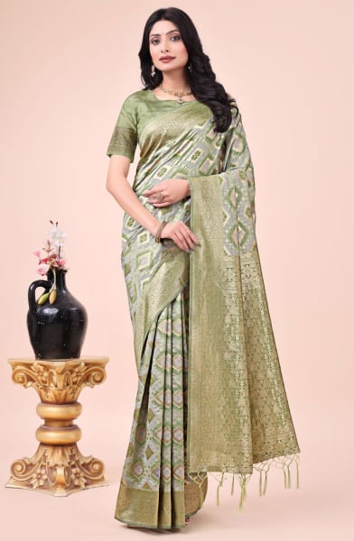Pista Green Cotton Woven Saree