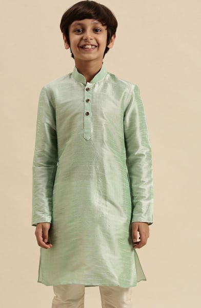 Pista Green Dupion Silk Boys Kurta