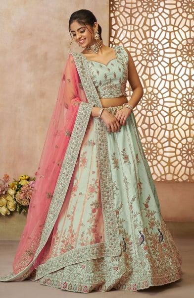 Pista Green Heavy Embroidered Lehenga Choli for Wedding