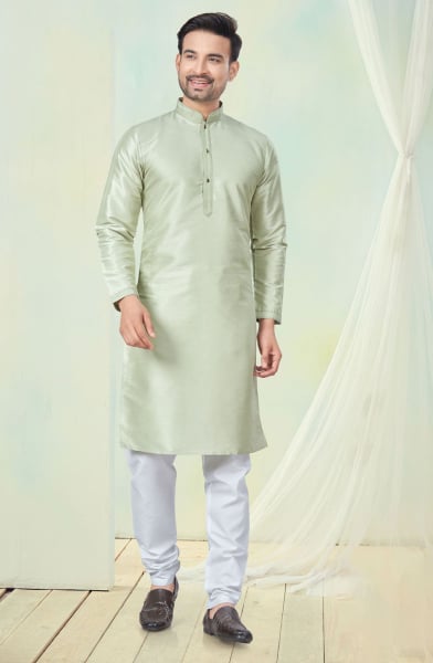 Pista Green Pure Silk Festival Wear Kurta Set