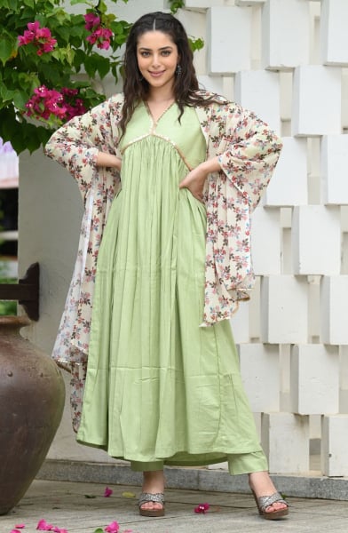 Pista Green Readymade Rayon Pant Kameez Suit