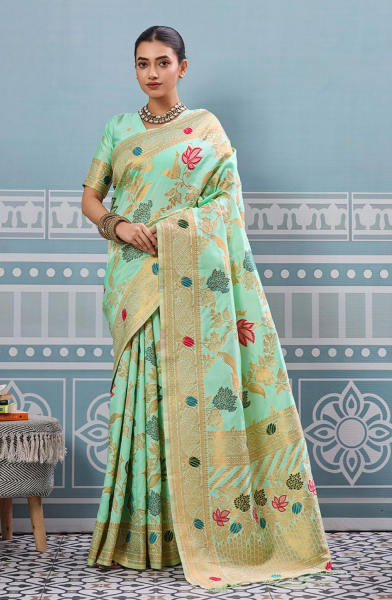 Pista Green Silk Woven Saree for Festival