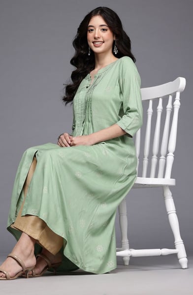Pista Green Viscose Rayon Kurta for Festival