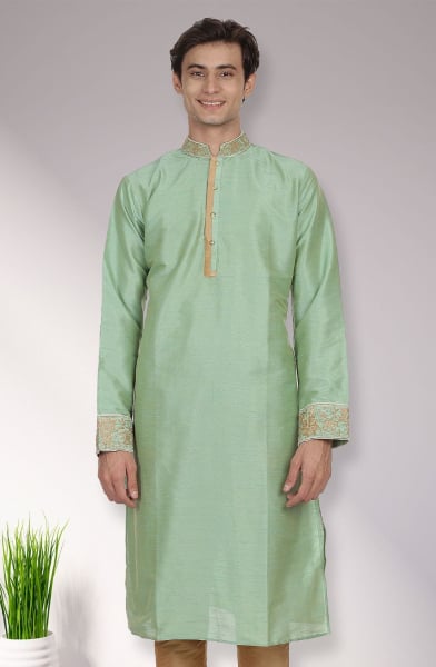 Pistachio Green Dupion Silk Men Plus Size Kurta