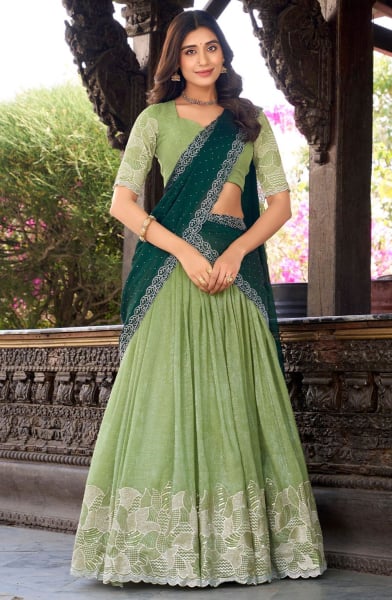 Pistachio Green Embroidered Lehenga Choli for Ceremonial