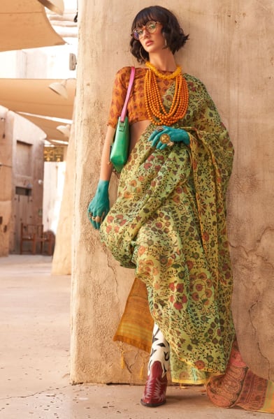 Pistachio Green Handwoven Zari Tissue Saree
