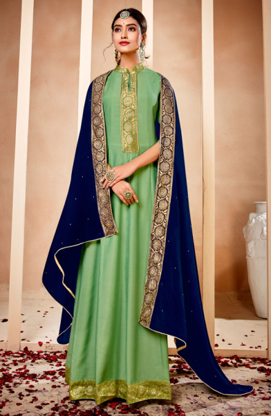 Pistachio Green Muslin Readymade Anarkali Dress