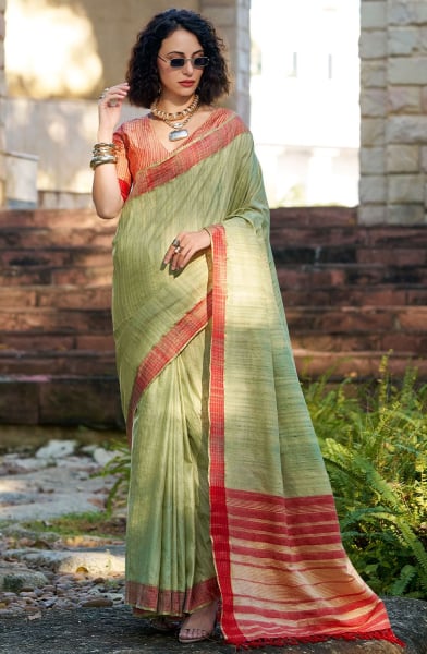 Pistachio Green Pure Handloom Katan Saree