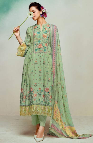 Pistachio Green Pure Muslin Plus Size Pant Kameez