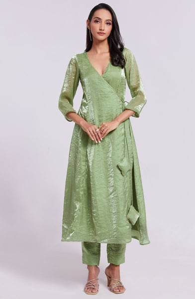 Pistachio Green Pure Organza Kurta with Pant