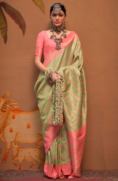 Pistachio Green Zari Weaving Silk Saree
