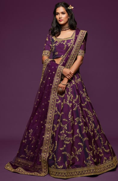 Plum Embroidered Art Silk Designer Lehenga Choli