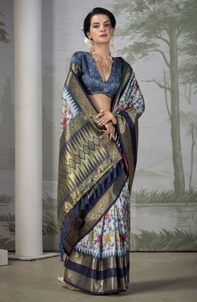 Powder Blue Silk Woven Party Wear Saree