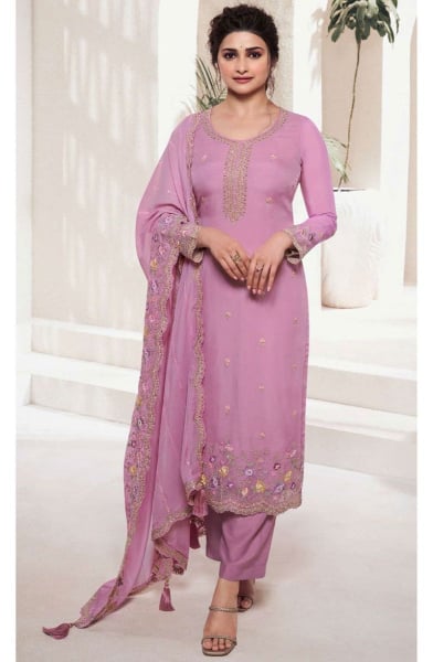 Prachi Desai Carnation Pink Embroidered Organza Pant Kameez