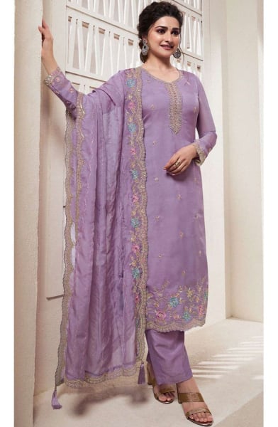 Prachi Desai Lilac Embroidered Organza Pant Kameez