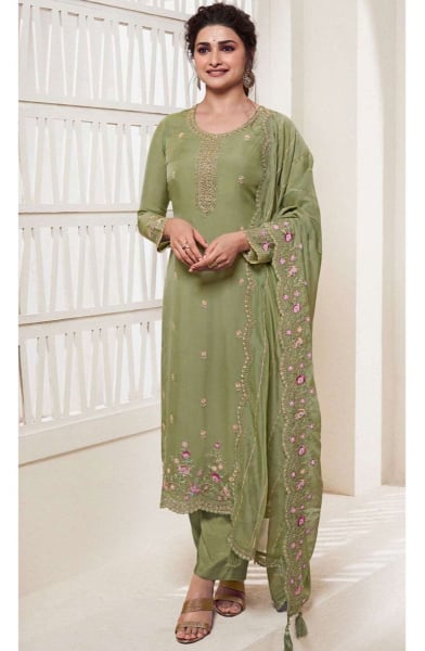 Prachi Desai Sage Green Embroidered Organza Pant Kameez