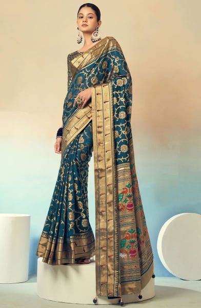 Prussian Blue Paithani Work Viscose Georgette Saree