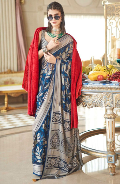 Prussian Blue Viscose Georgette Saree for Party
