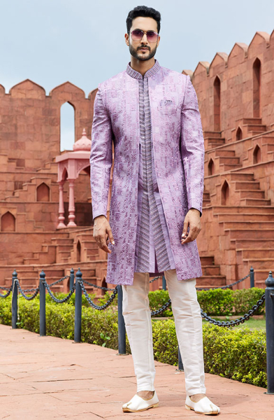 Lilac Computer Embroidered Indo Western Outfit