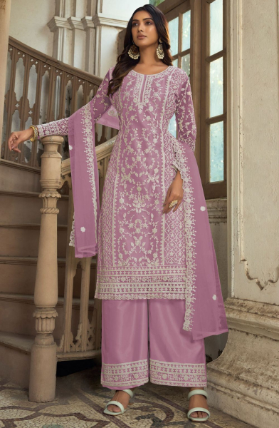 Orchid Pink Heavy Butterfly Net Palazzo Suit