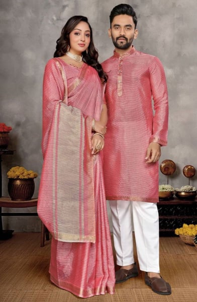 Puce Pink Silk Festival Wear Couple Combo