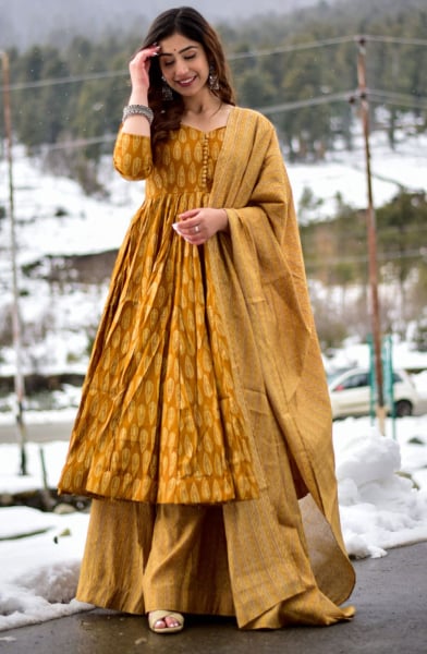 Pumpkin Pure Muslin Sarara Kameez Suit