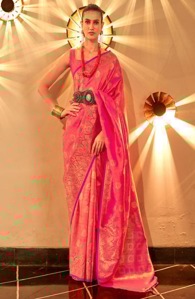 Punch Pink Handloom Weaving Silk Saree