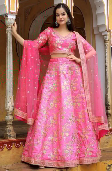 Punch Pink Heavy Designer Lehenga Choli Set for Ceremonial