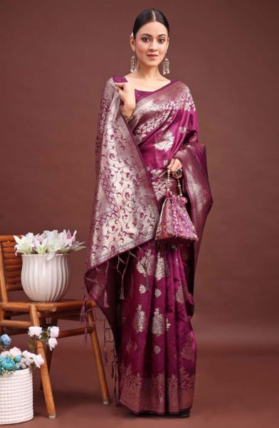 Purple Banarasi Silk Woven Saree
