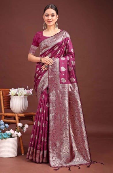 Purple Banarasi Silk Woven Saree