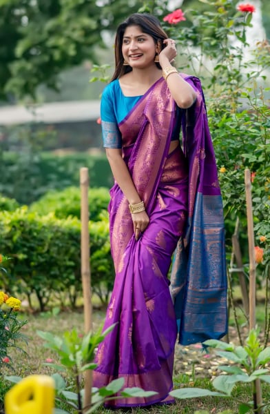 Purple Banarasi Silk Zari Woven Saree