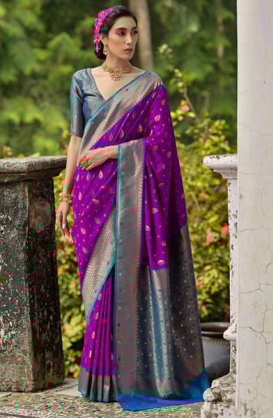 Purple Banarasi Silk Zari Woven Saree