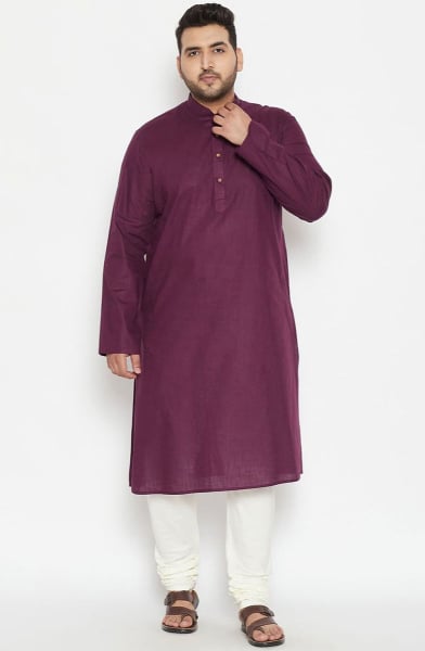 Purple Cotton Blend Plus Size Kurta Set