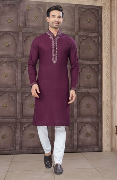 Purple Cotton Kurta Pyjama Set