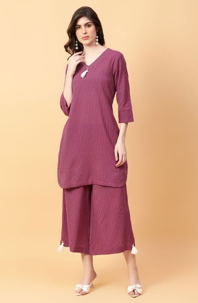 Purple Cotton Printed Co-Ord Set