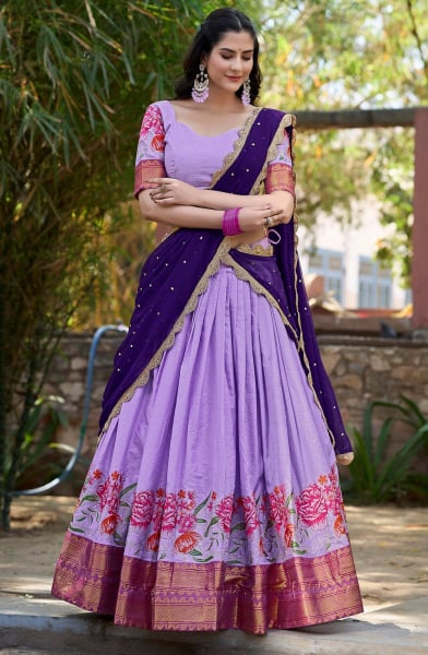 Purple Cotton Silk Party Wear Lehenga Choli Set