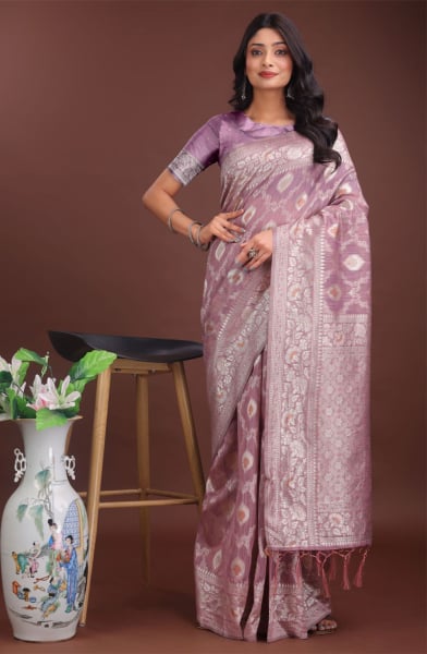 Purple Cotton Woven Saree