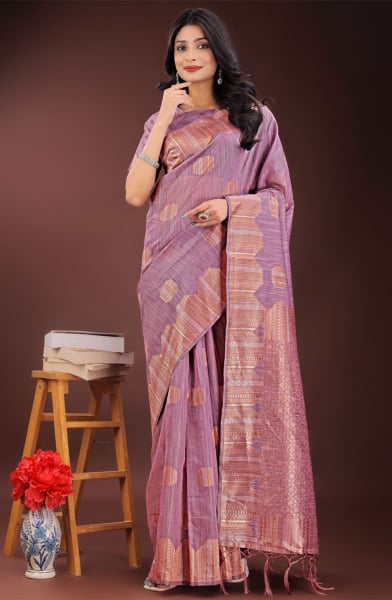 Purple Cotton Woven Saree