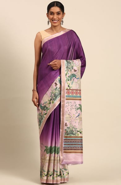 Purple Cotton Woven Saree