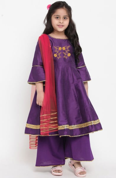 Purple Dupion Silk Readymade Suit for Girls