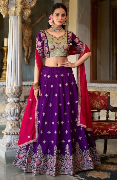 Purple Embroidered Georgette Lehenga Choli