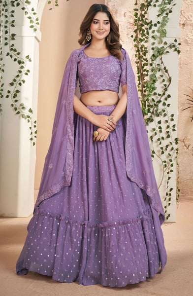 Purple Faux Georgette Lehenga Choli Set