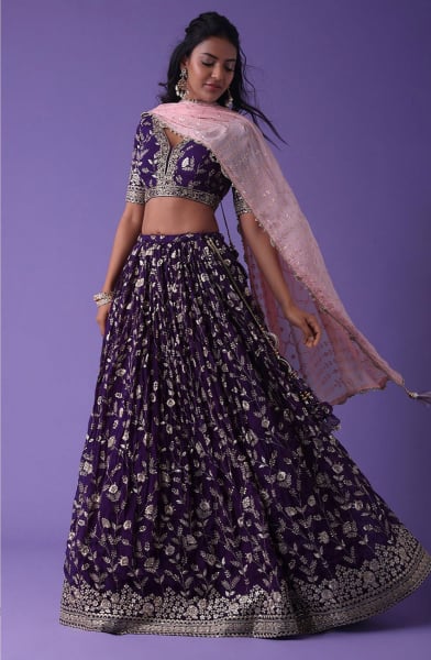 Purple Georgette Heavy Designer Lehenga Choli Set for Wedding