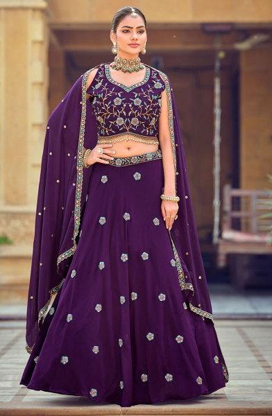 Purple Georgette Lehenga Choli for Ceremonial