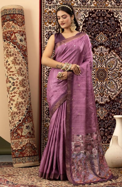 Purple Handloom Silk Sareewith Digital Print
