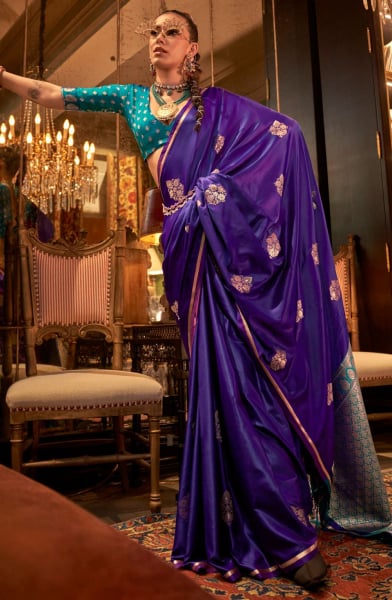 Purple Handloom Weaving Satin Saree